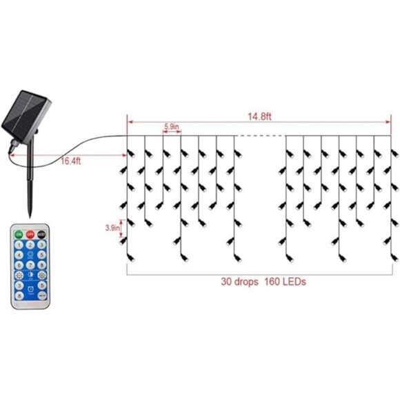 Multi-Color Outdoor LED Icicle Lights, 14.5Ft with 160 LEDs- For Christmas Decor - Picture 4 of 8